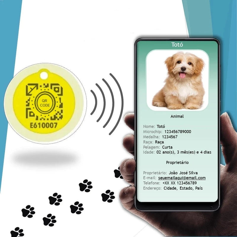 rastreador pet, medalha pet, pingente pet, pingente de identificação pet, microchip pet, medalha qrcode pet, medalha para cachorro, pingente para cachorro, gps para cachorro, mundomiauauau, miauauau