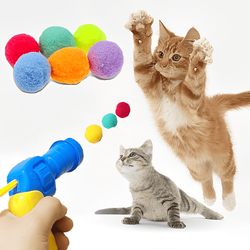 brinquedo interativo para gatos, brinquedo para gato,  lançador de bolas para gatos, mundomiauauau, miauauau